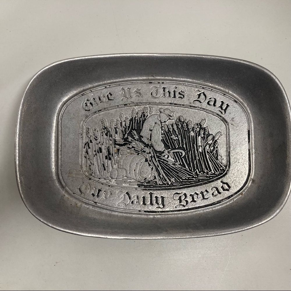 VINTAGE,‎ Silver Bread Pan, “ Give Us This Day, Our Daily Bread”, Made in USA